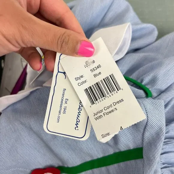 Florence Eiseman Junior Cord Dress with Flowers Blue 4T NWT - Picture 8 of 9